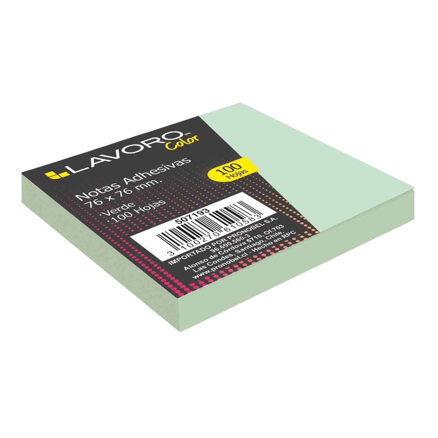Nota Adhesiva 654 76x76 mm 1 Un. 100 Hojas Verde | Lavoro